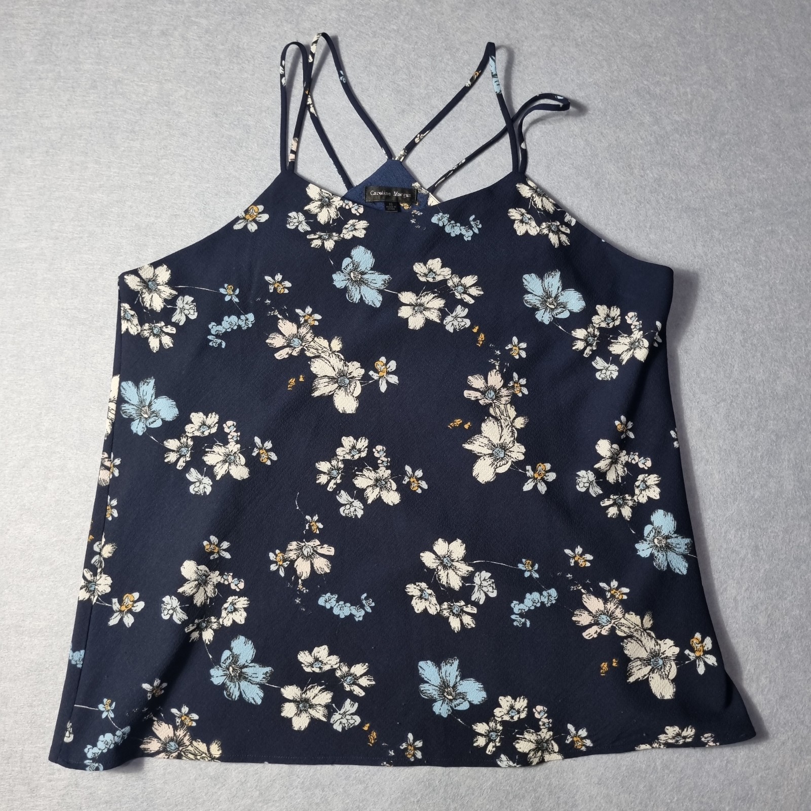 Caroline Morgan Womens Camisole Top Size 16 Navy Blue Floral Strappy Cami