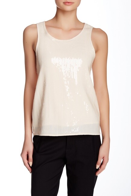 Ro & De 125846 Womens Crew Neck Sequin Sleeveless Tank Top Nude Size Small