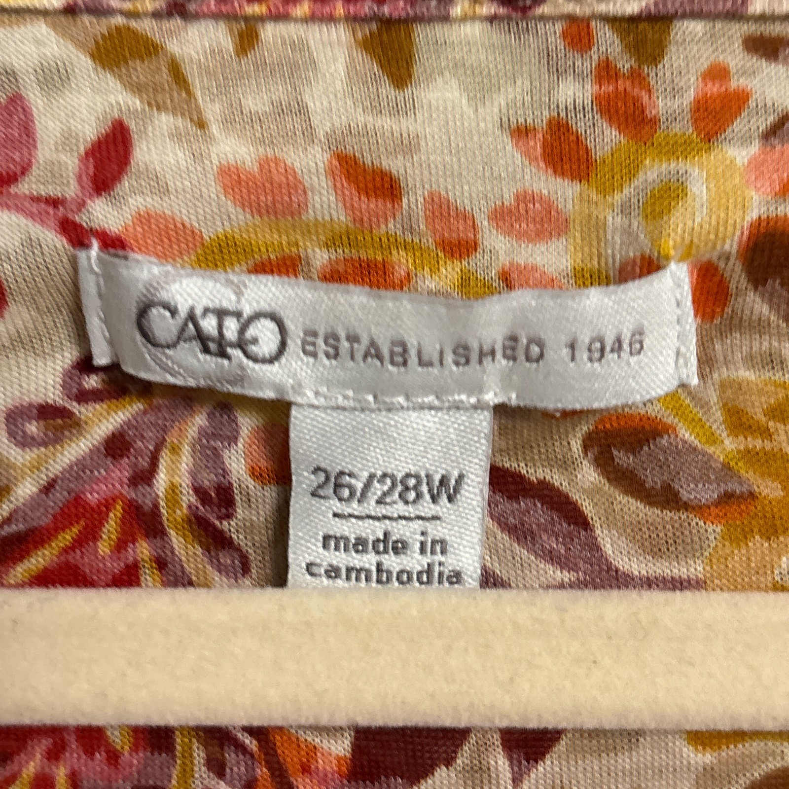 Cato Top 26/28W Orange Red Floral Tunic Popover Burnout Tunic Fall Casual Career