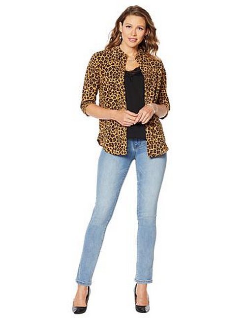 Motto Leopard Stretch Chiffon Printed Button Front Blouse Shirt New