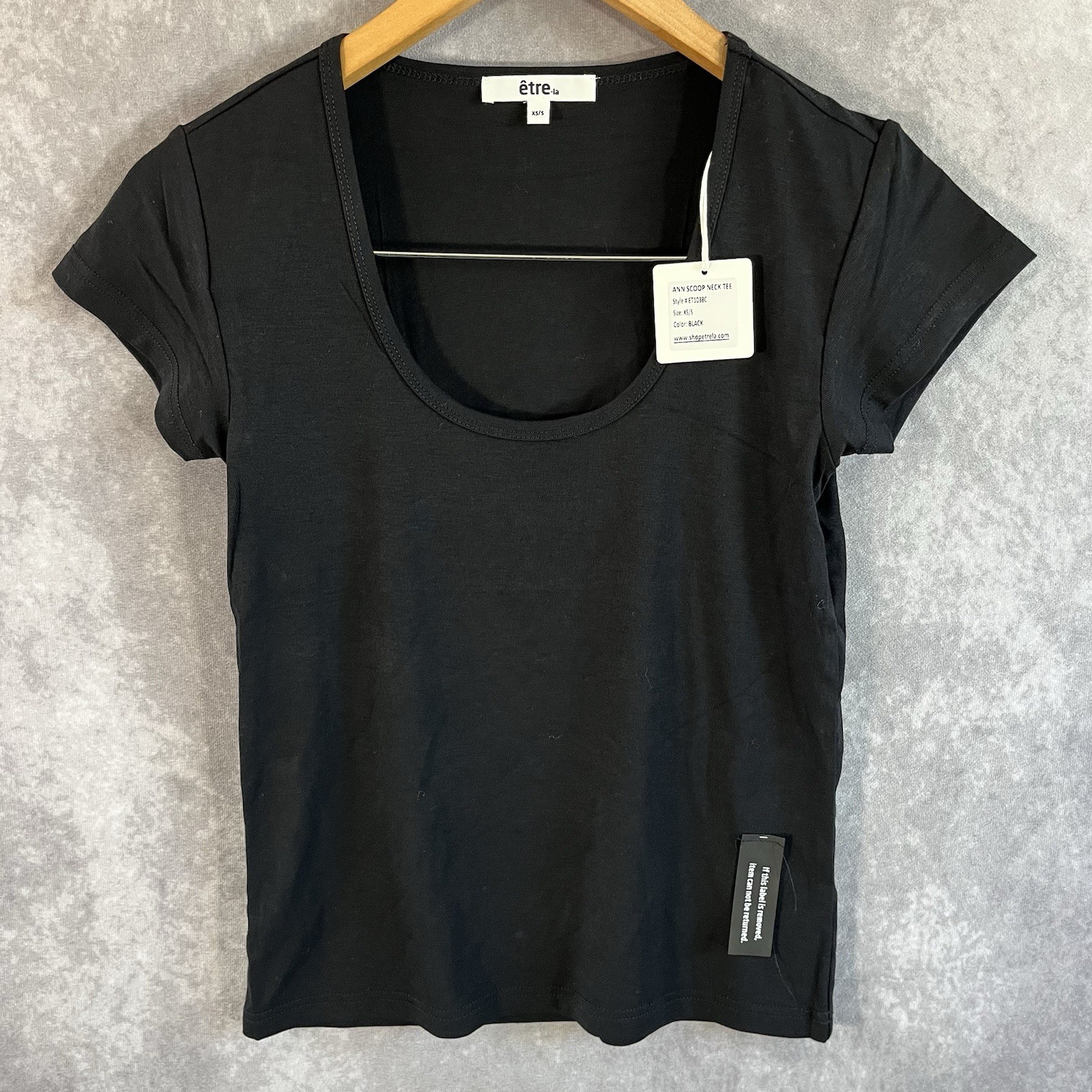 NEW Etre Cecile Shirt Womens XS / S Black Scoop Neck Short Sleeve Tee Preppy