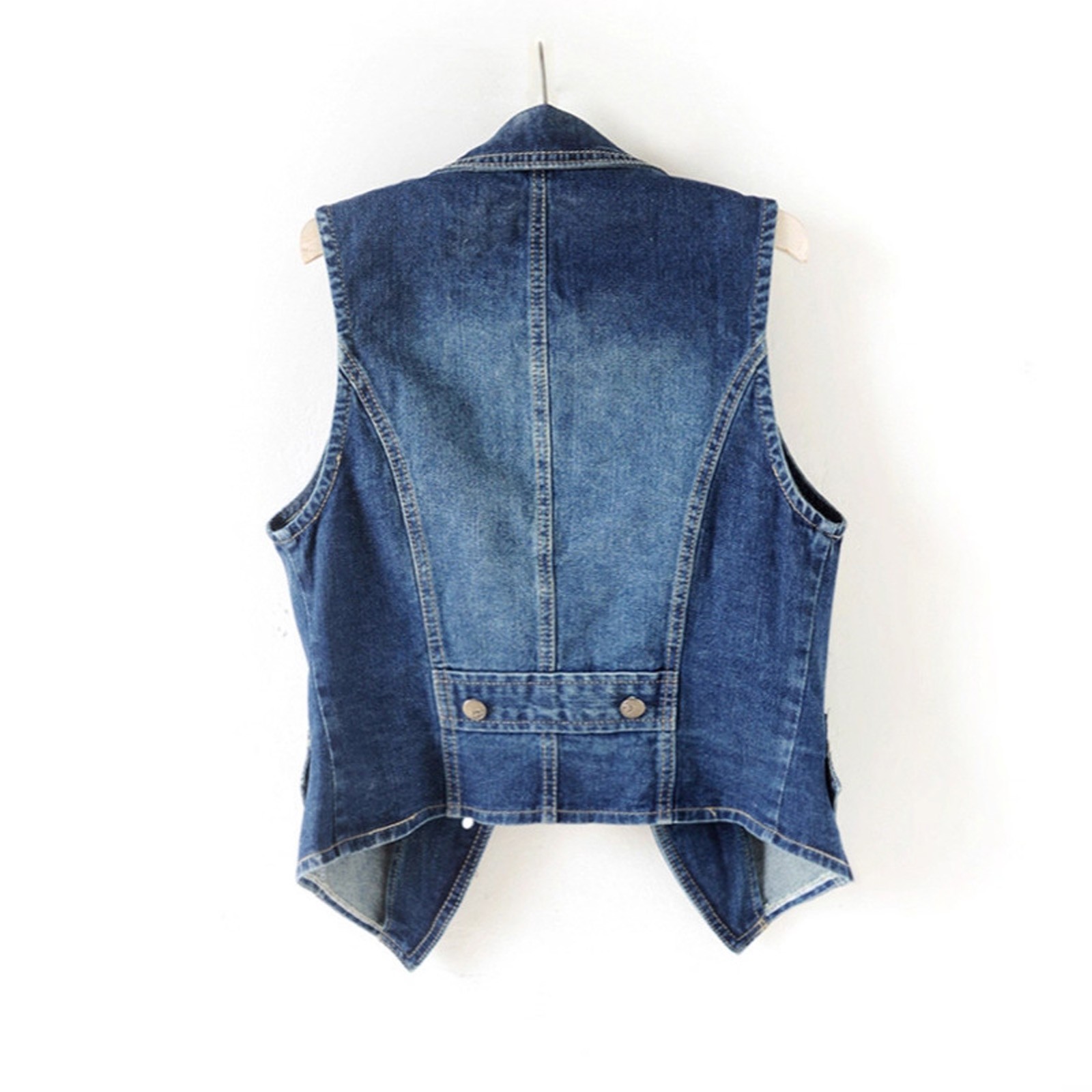 Womens Denim Tank Tops Notch Lapel Sleeveless Front Button-down Slim Jean