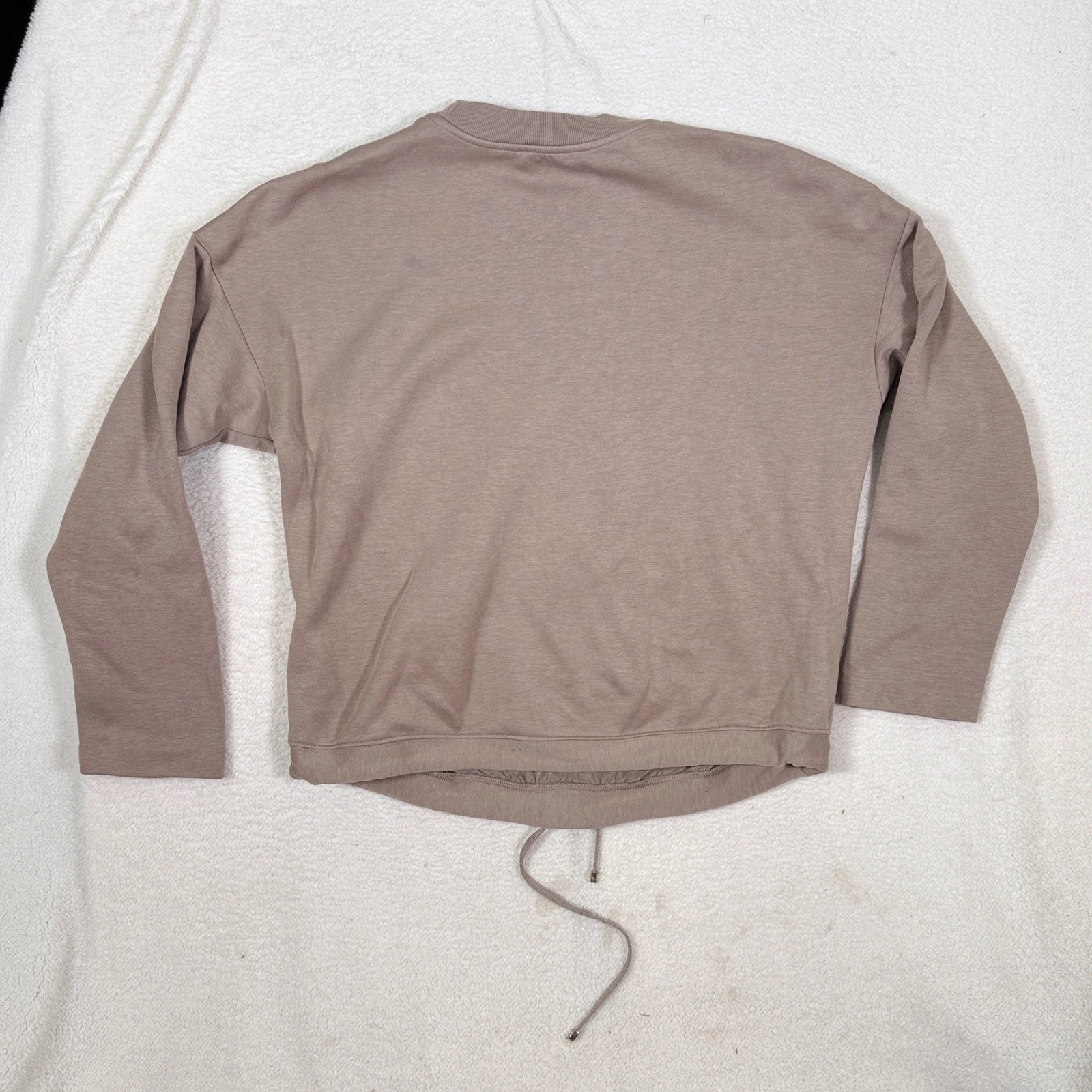 Massimo Dutti Womens Small Taupe Mixed Media Cinch Hem Sweatshirt Modal Cotton