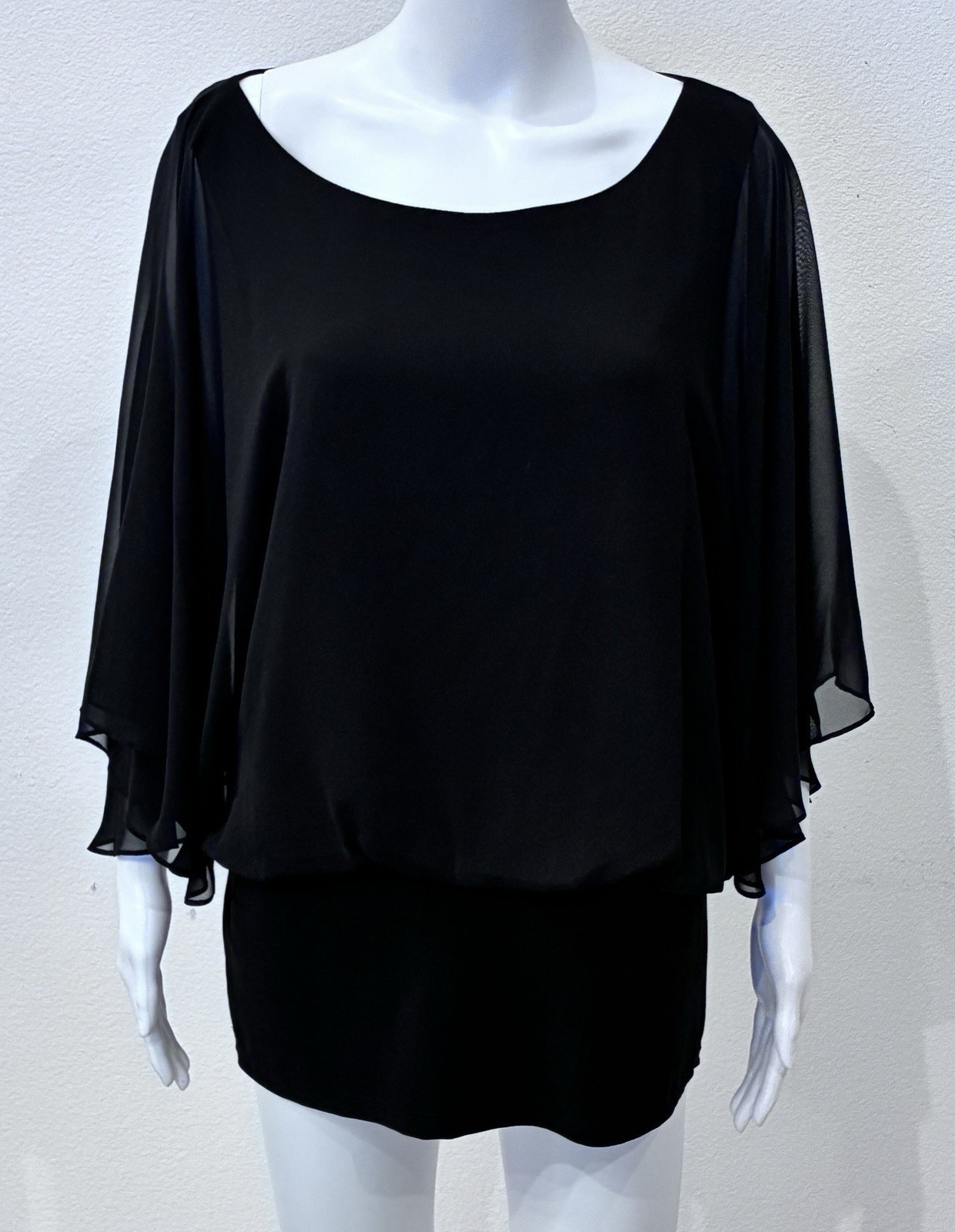 Coco Bianco Black Whimsigoth Fairy Chiffon Top Size M Banded Blouson Office