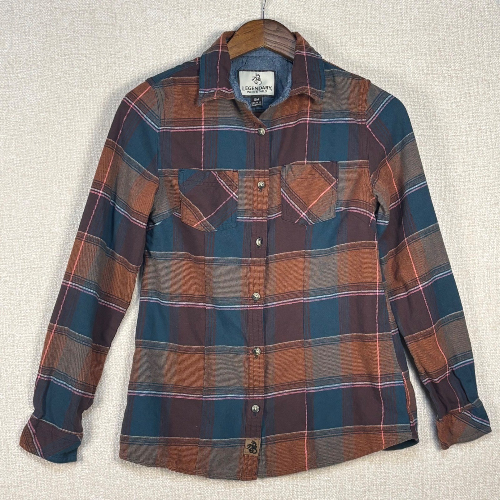Legendary Whitetails Cottage Escape Plaid Flannel Shirt Womens Small Rust Teal