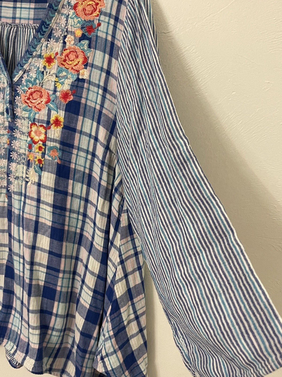 Angel Heart Boutique Embroidered Top Plaid Boho, Vacation Laganlook 2XL