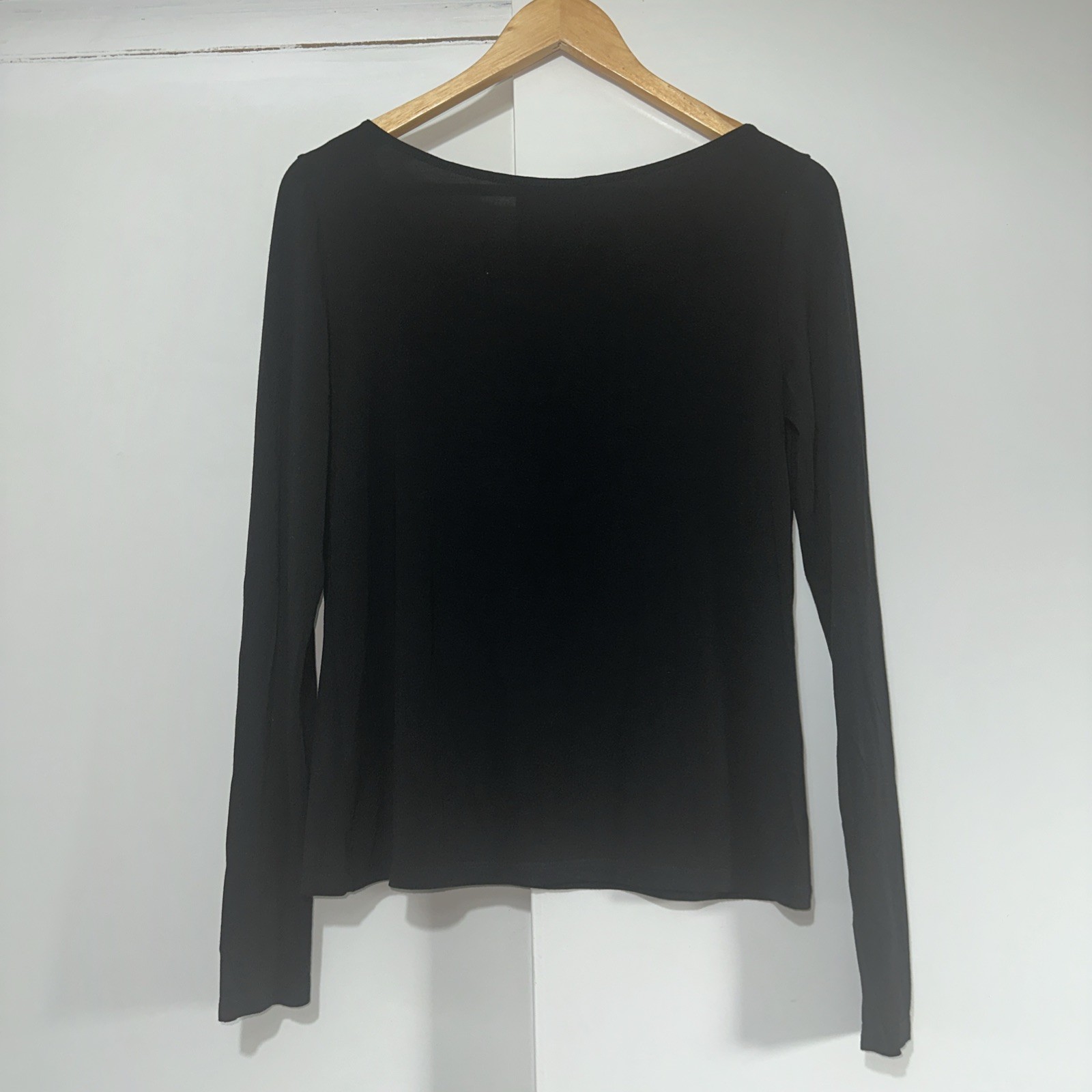 Sarah Pacini Black Solid Scoop Neck Long Sleeve Fitted Top Size Large