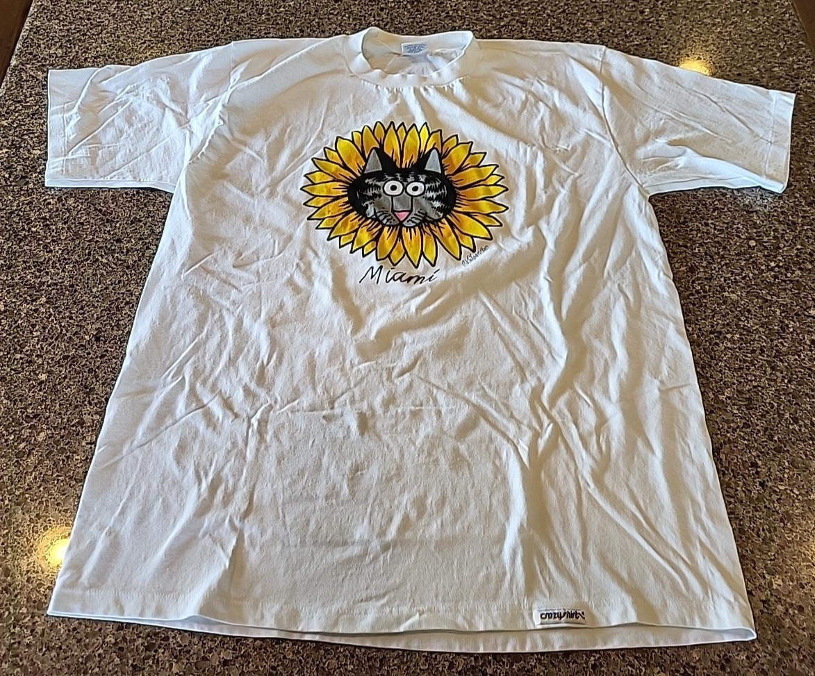 Vintage Sunflower Cat Crazy Shirts B Kliban Miami Women’s XL White