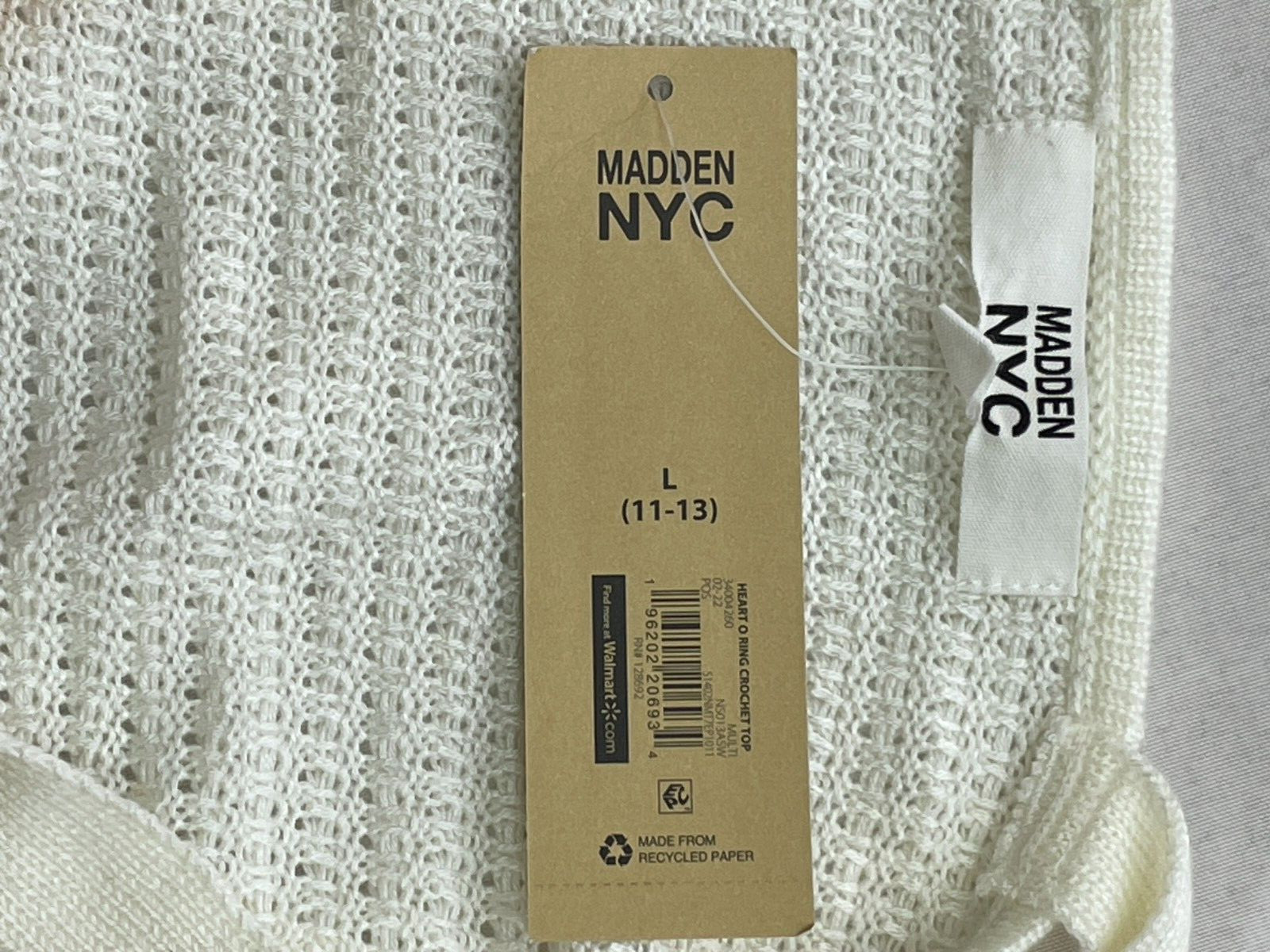 Madden NYC Rainbow Heart O Ring Crochet Knit Crop Top Junior’s LARGE 11-13 NWT