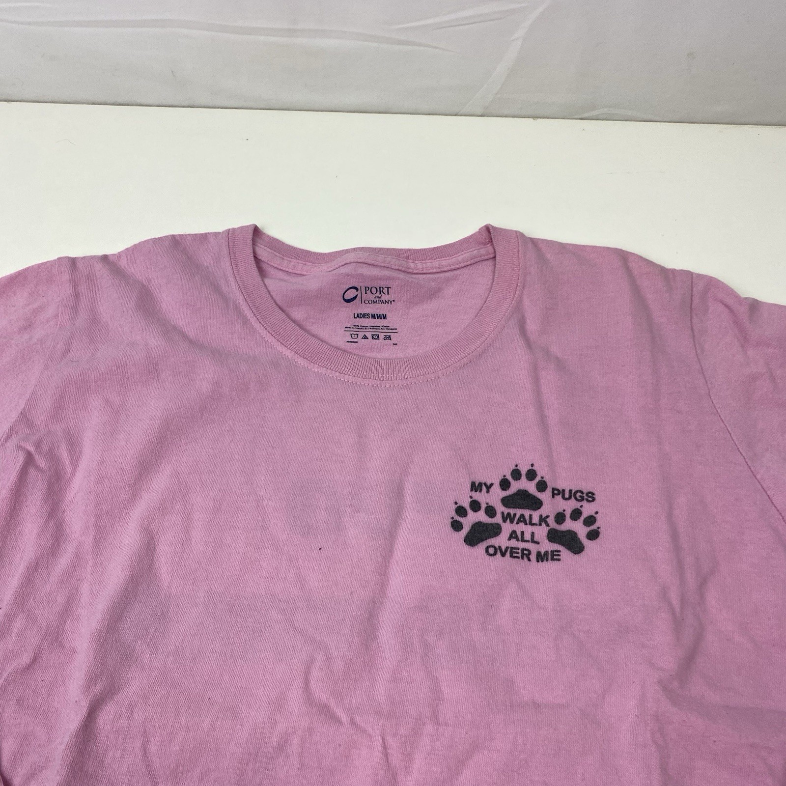 Port & Company Pug Dog Lovers Womans M Medium Pink Graphic Long Sleeve T Shirt