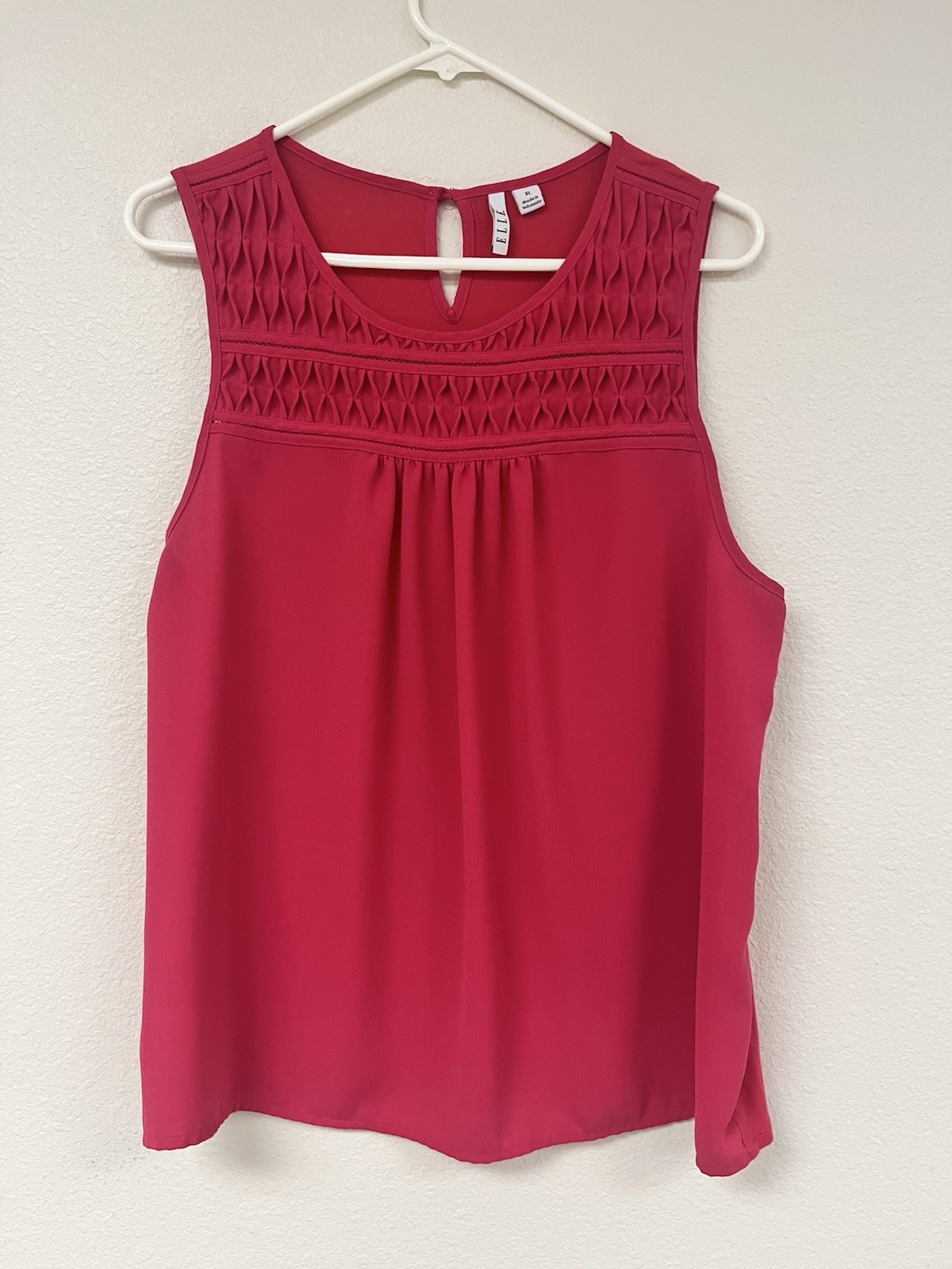 ELLE Women’s Pink Solid Pleated Round Neck Tank Top XL