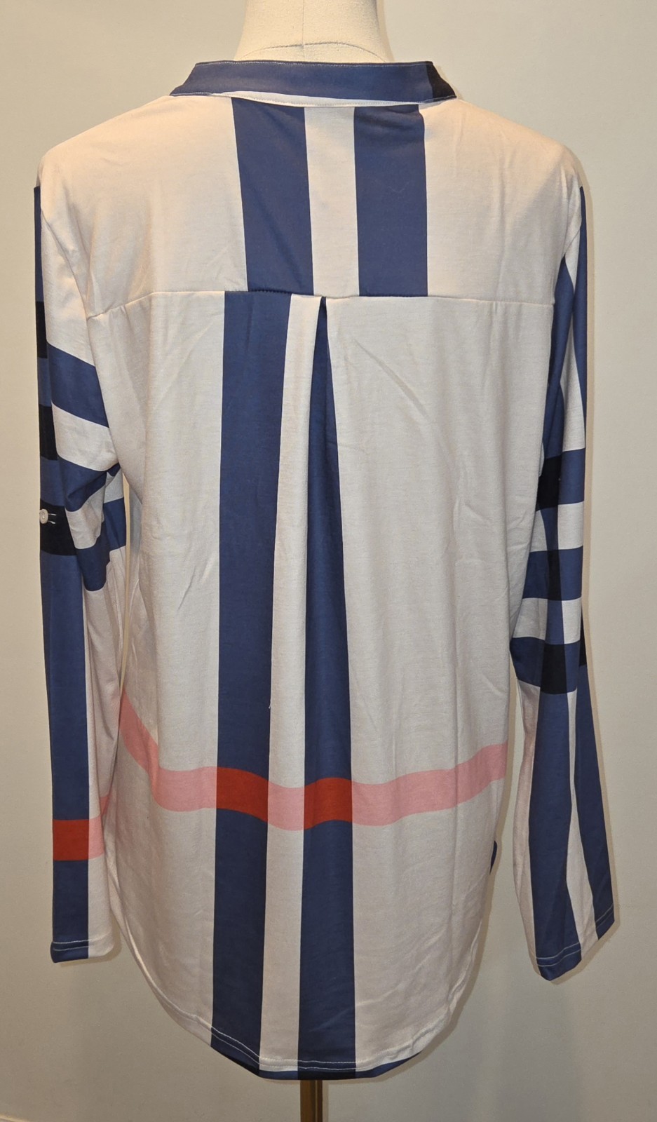 NWT Moyabo Women’s L Quarter Zip Tunic Top Plaid Striped Preppy Career Office