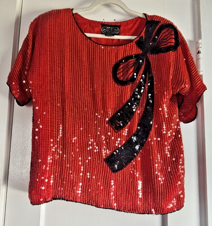Vtg Jean for Joseph Le Bon 100% silk red sequined allover top womans L