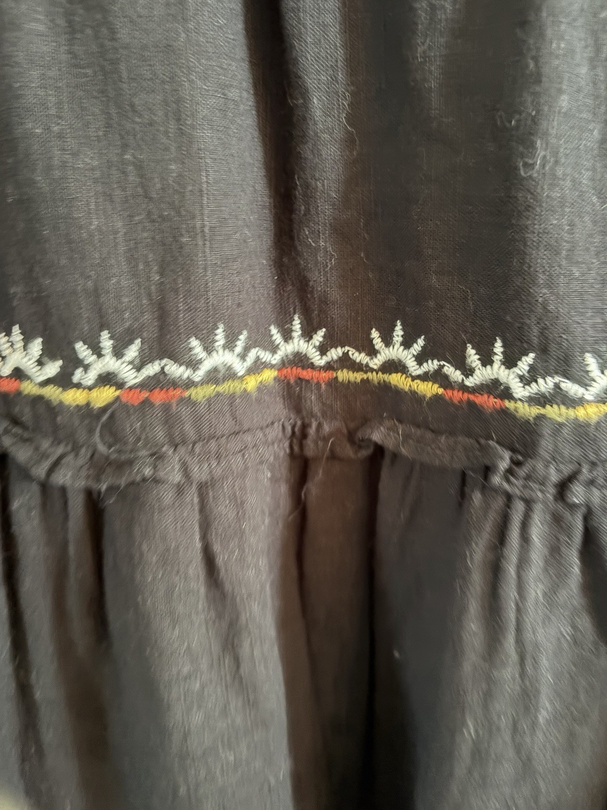 Rebellion Black Pleasant Style Ruffled Blouse with Floral Embroidery Size L