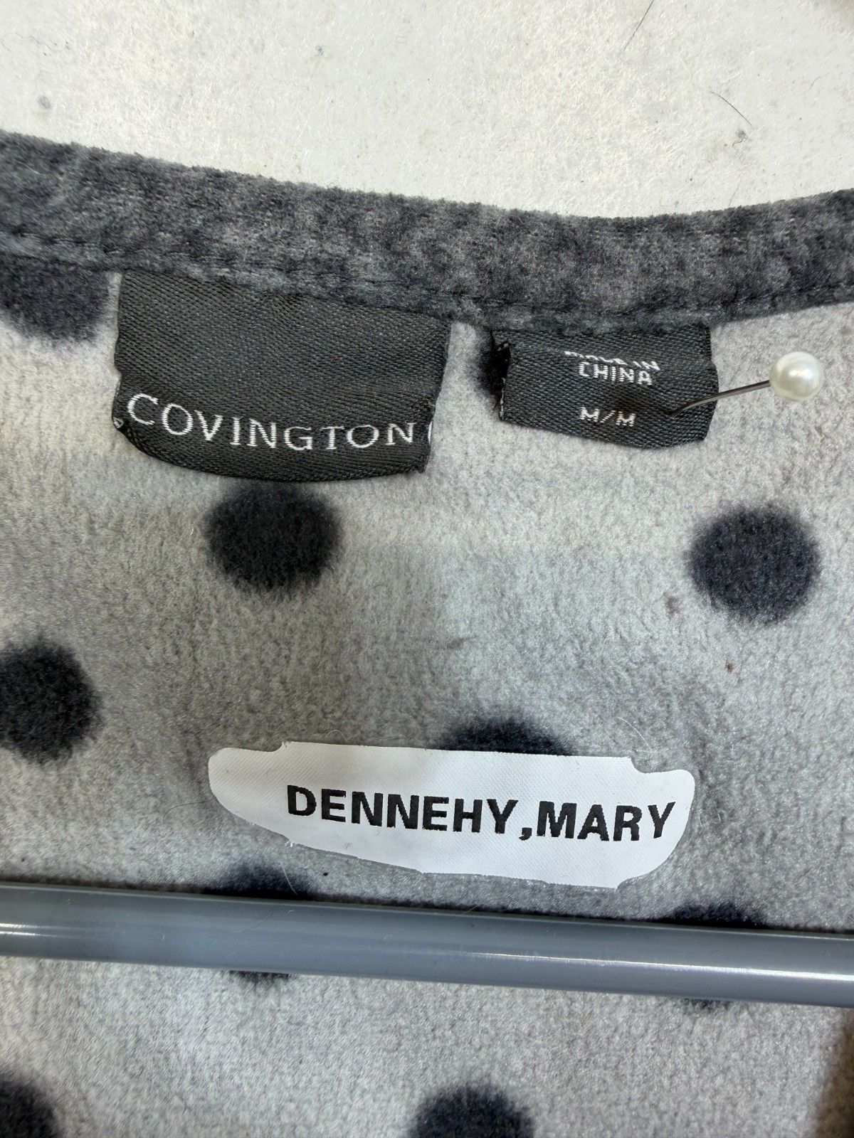 Covington Womens Gray Fleece Polka Dot V-Neck Top Size M