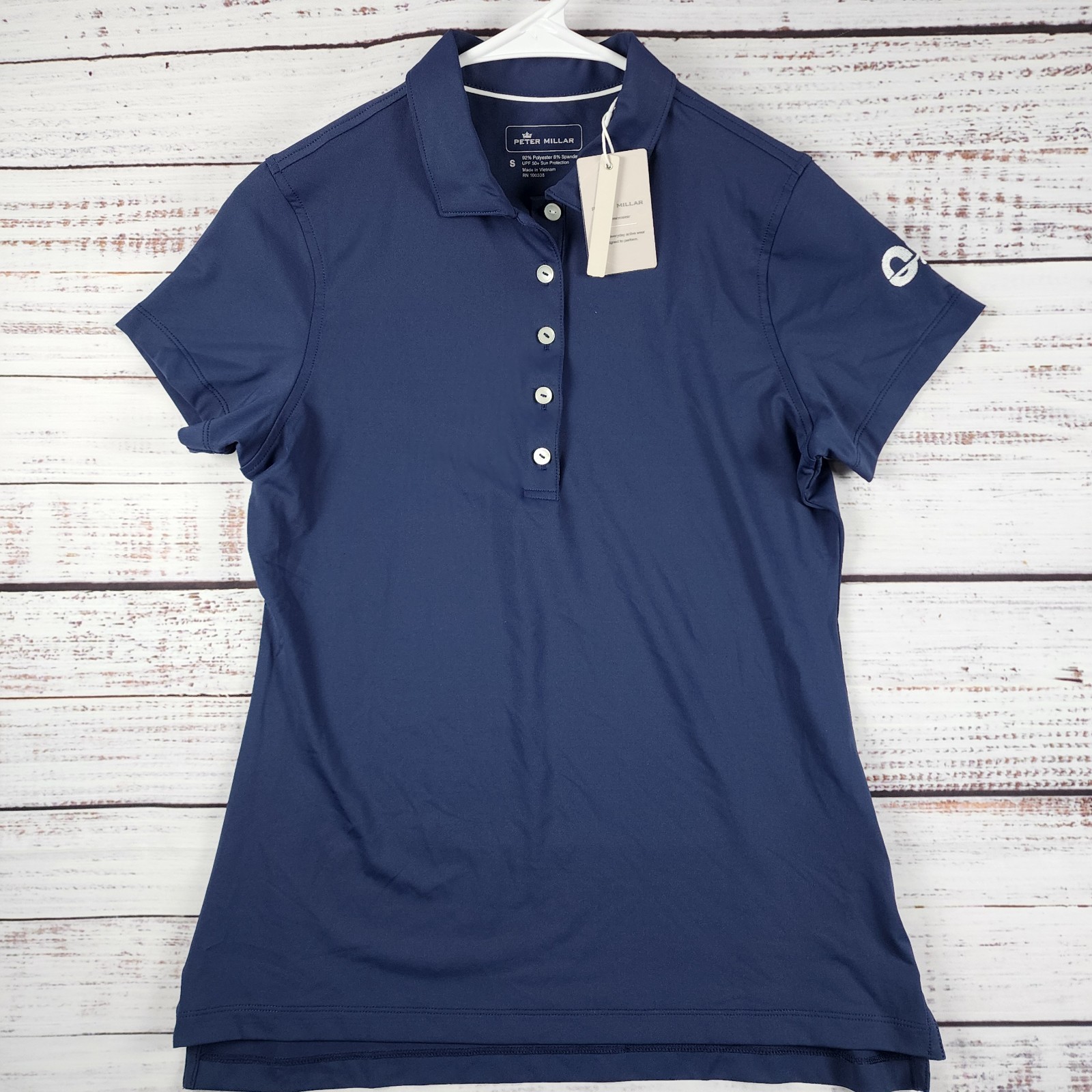 Peter Millar Perfect Fit Performance Polo Shirt Womens S Navy Blue UPF 50+ OSI