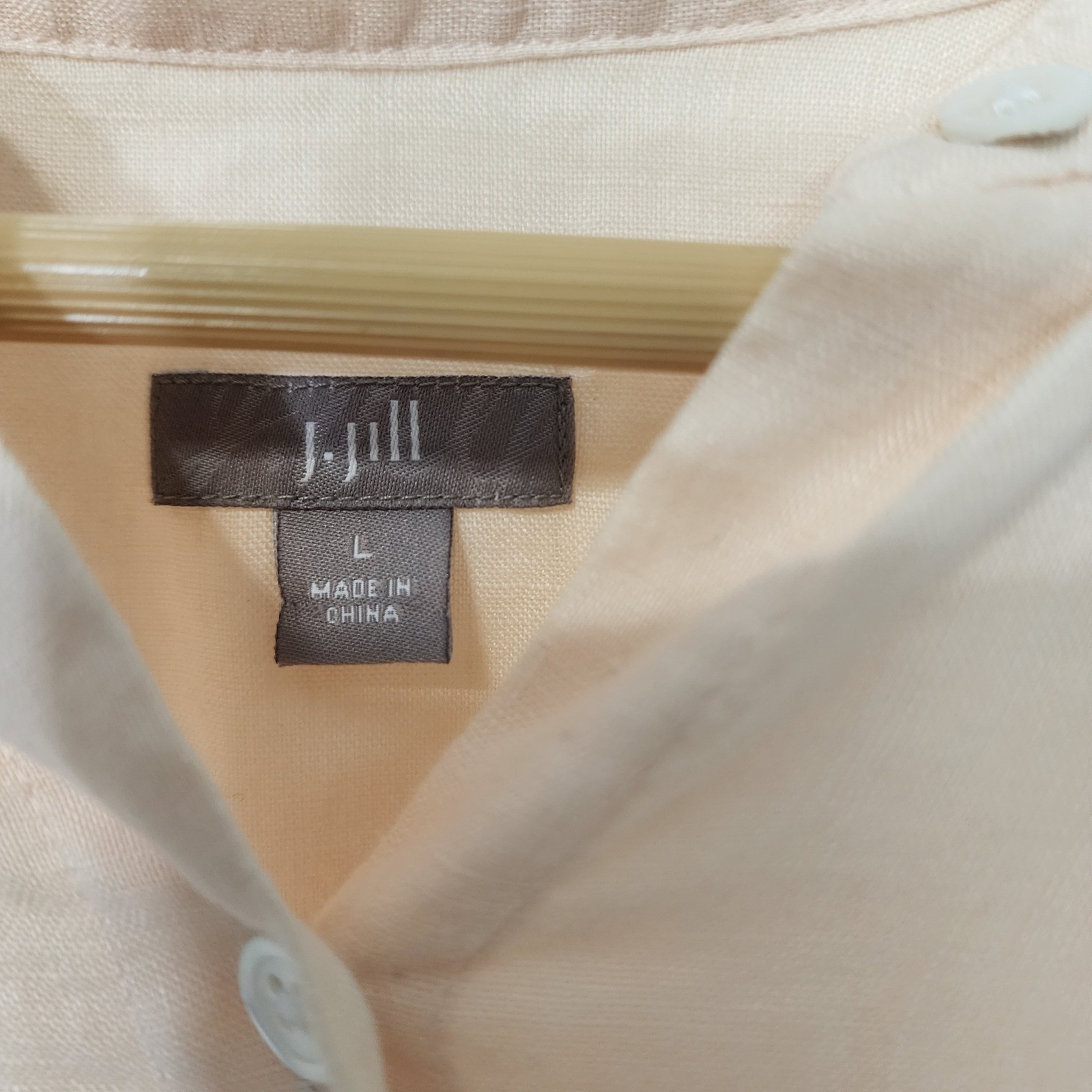 J. Jill Womens Large Peach Pink 100% Linen Button Down Short Sleeve Shirt
