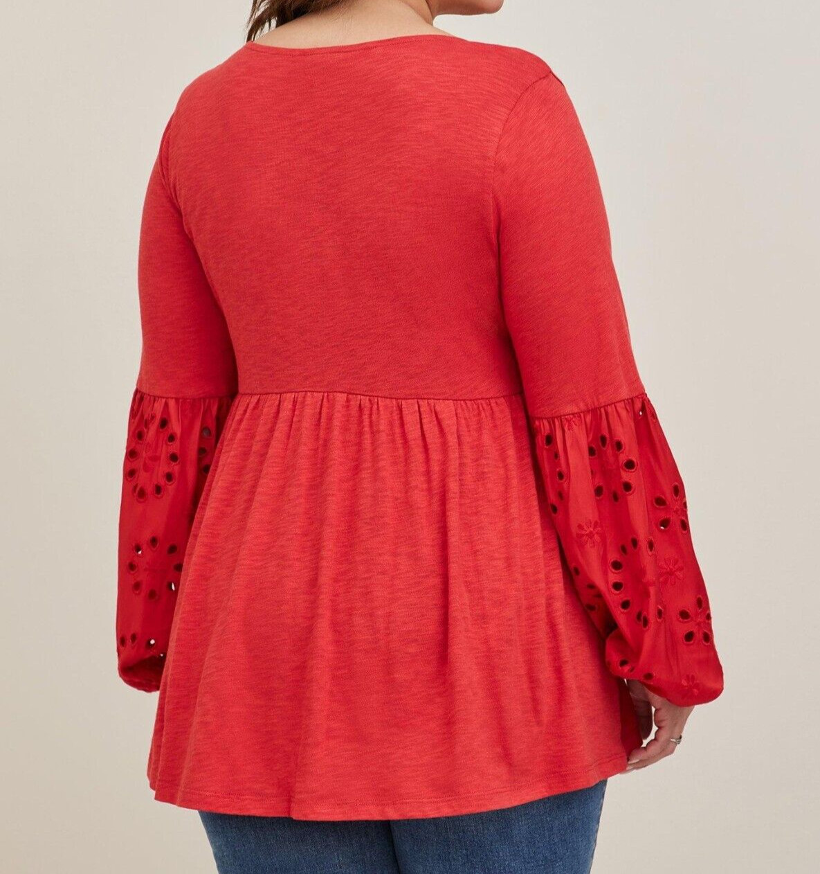 Torrid Modal Slub Scoop Neck Eyelet Sleeve Inset Top Red 2 2X 18 20 #H95584