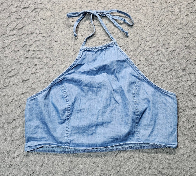 Rue 21 lightweight blue denim halter top stretch adjustable strap women Large