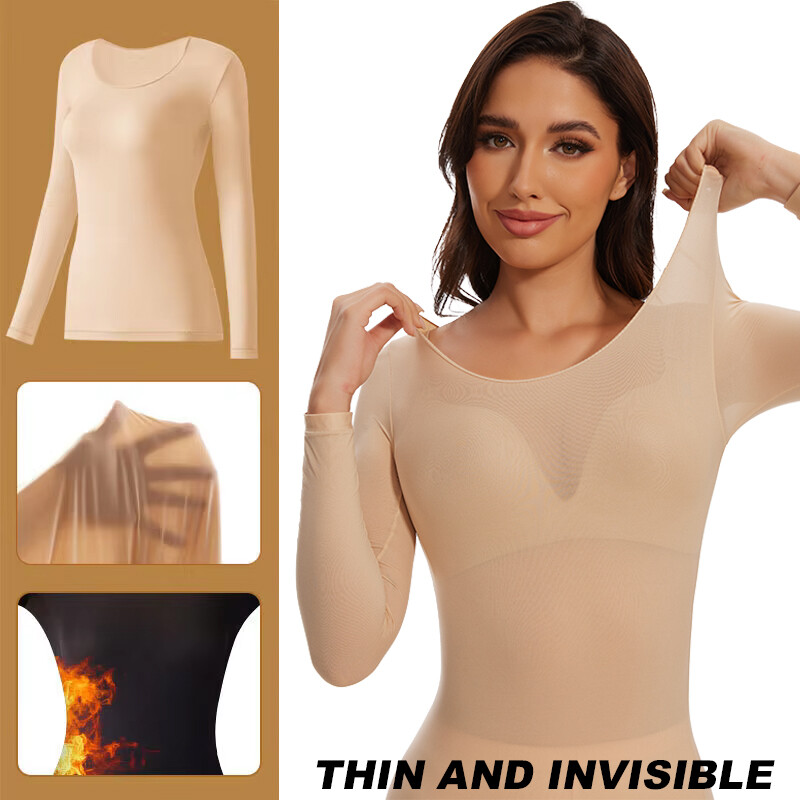 Women Ultra-Thin Long Sleeve Crew Neck Thermal Underwear High Stretch