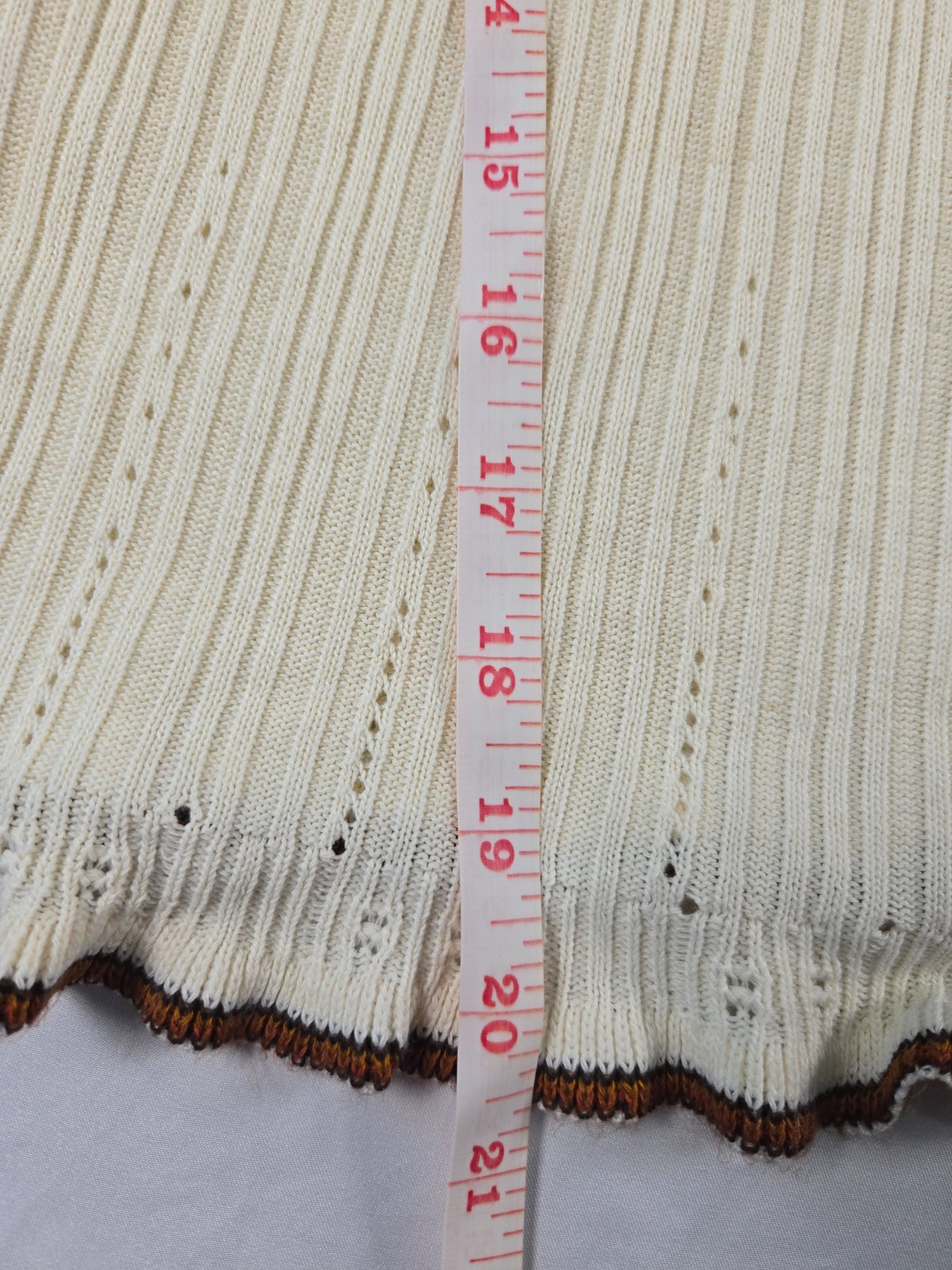 VTG Y2K XOXO Sweater Knit Tank Top L Ivory Striped Lettuce Hem Retro Festival