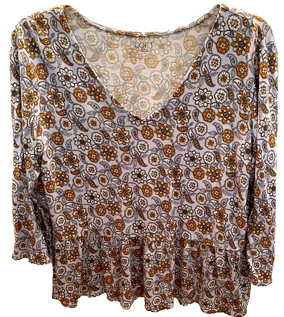 Women’s Top-Loft Outlet-Size Med.-Light Blue Multicolor-Knit-3/4 Sleeve