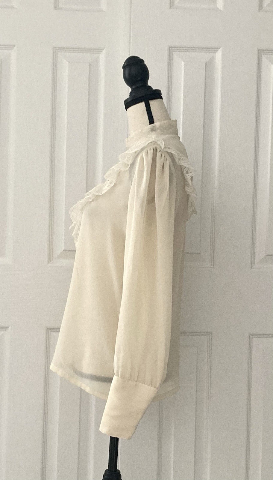 Vtg 80s Ivory Lace Blouse Victorian Revival Prairie Puff Sleeves Size 9/10