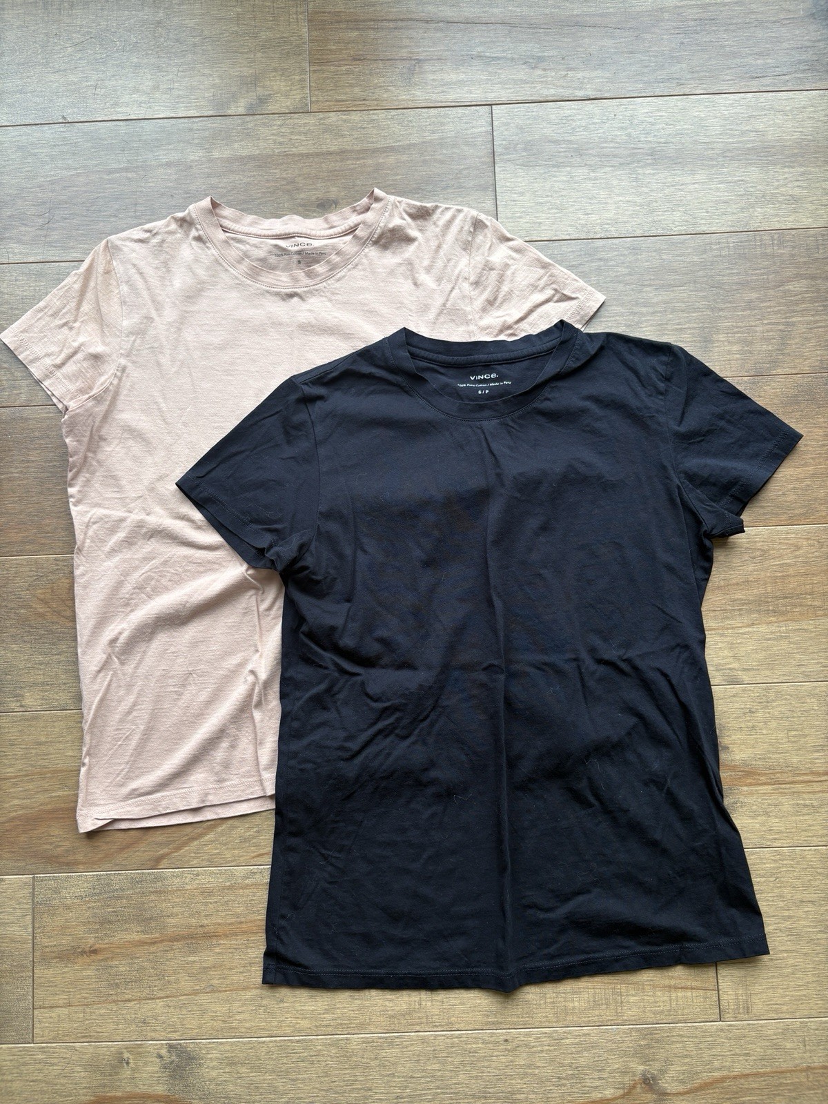 Vince Womens 100% Pima Cotton Crew Neck S Tan/Black Basic Essential LOT OF 2