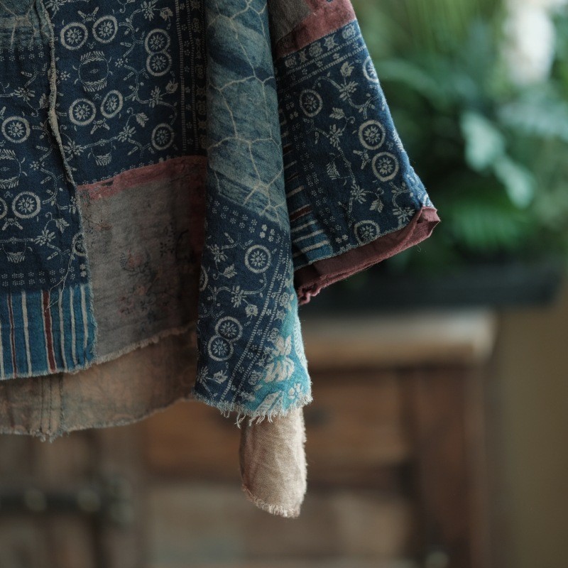 Vintage Patchwork Indigo Cotton Top Loose Wabi Sabi Blouse