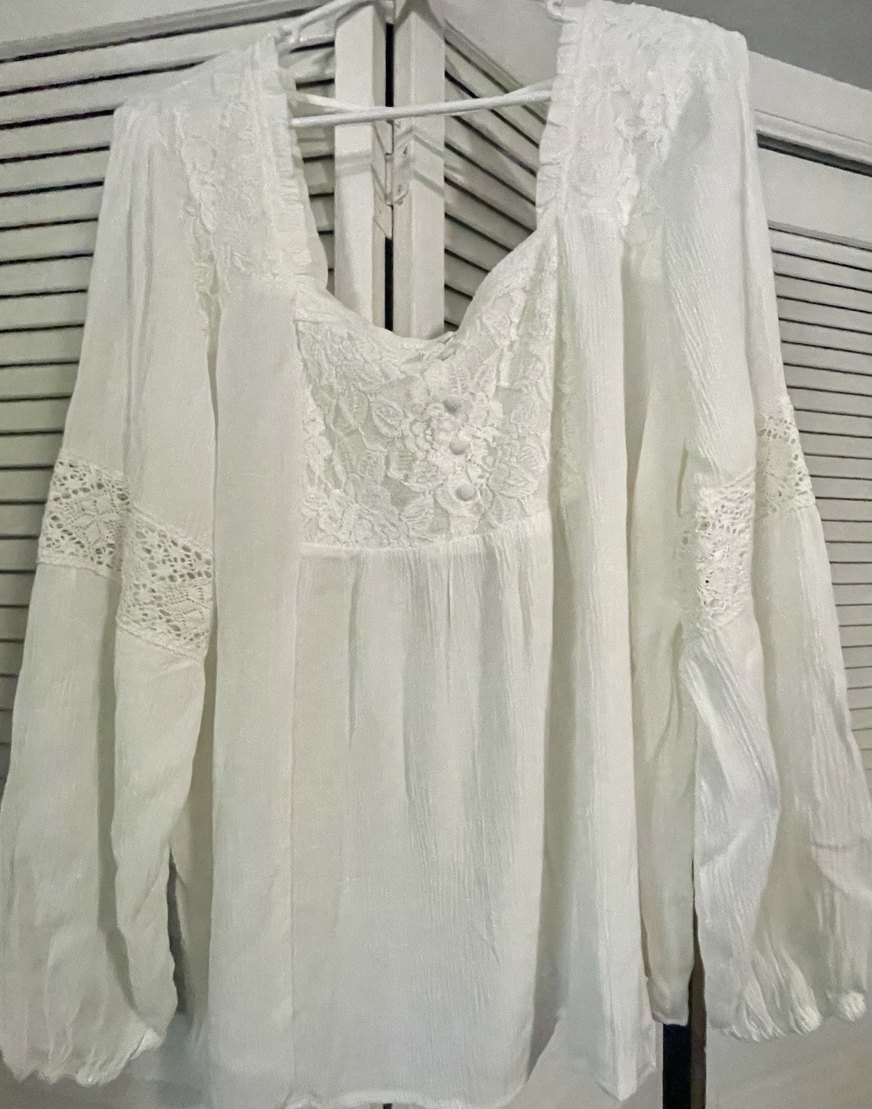 NWT Maurices White Lace Square Neck Boho Peasant Blouse Top Sz XXL