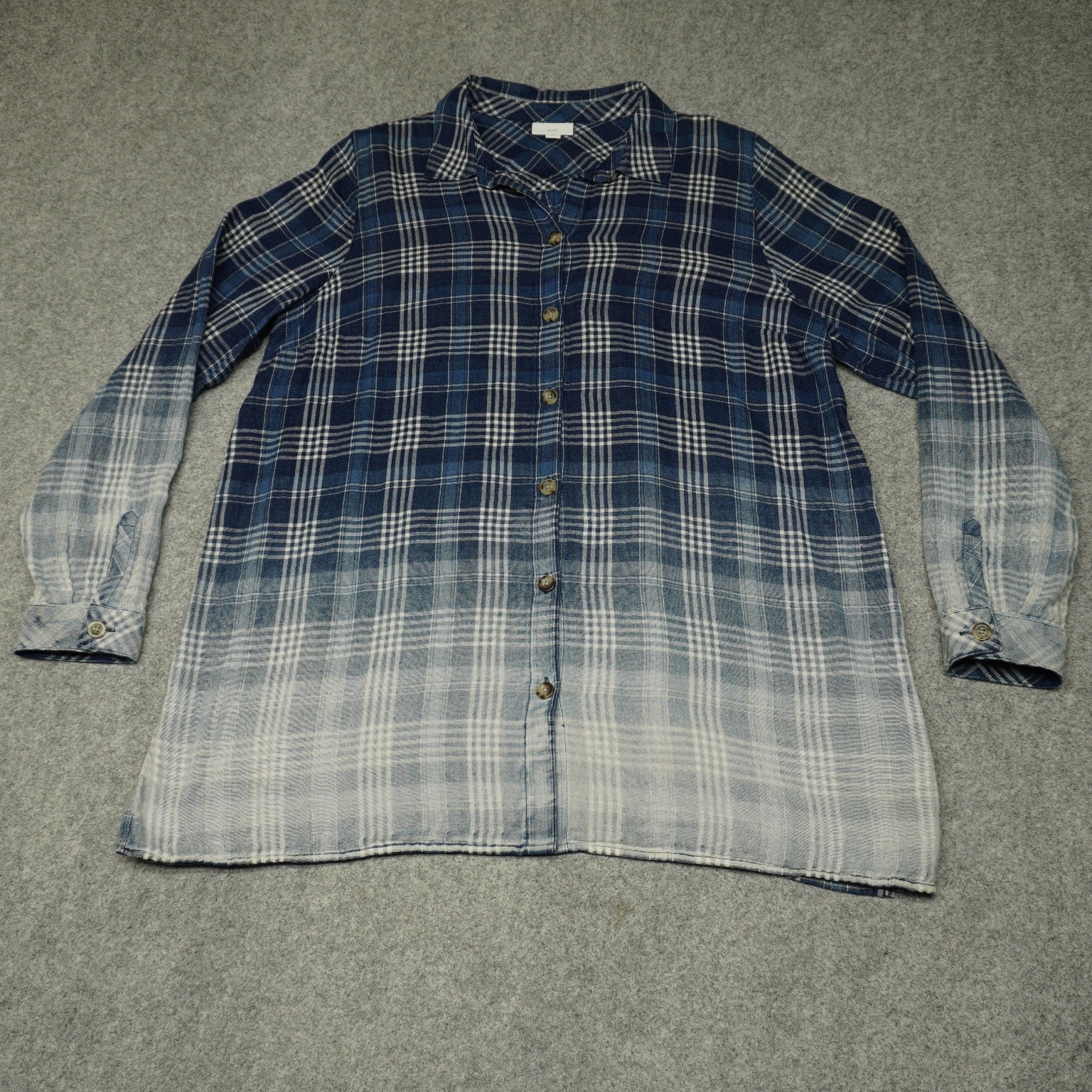 J.Jill Women’s L Tall Blue White Ombre Plaid 100% Cotton Button-Front Top