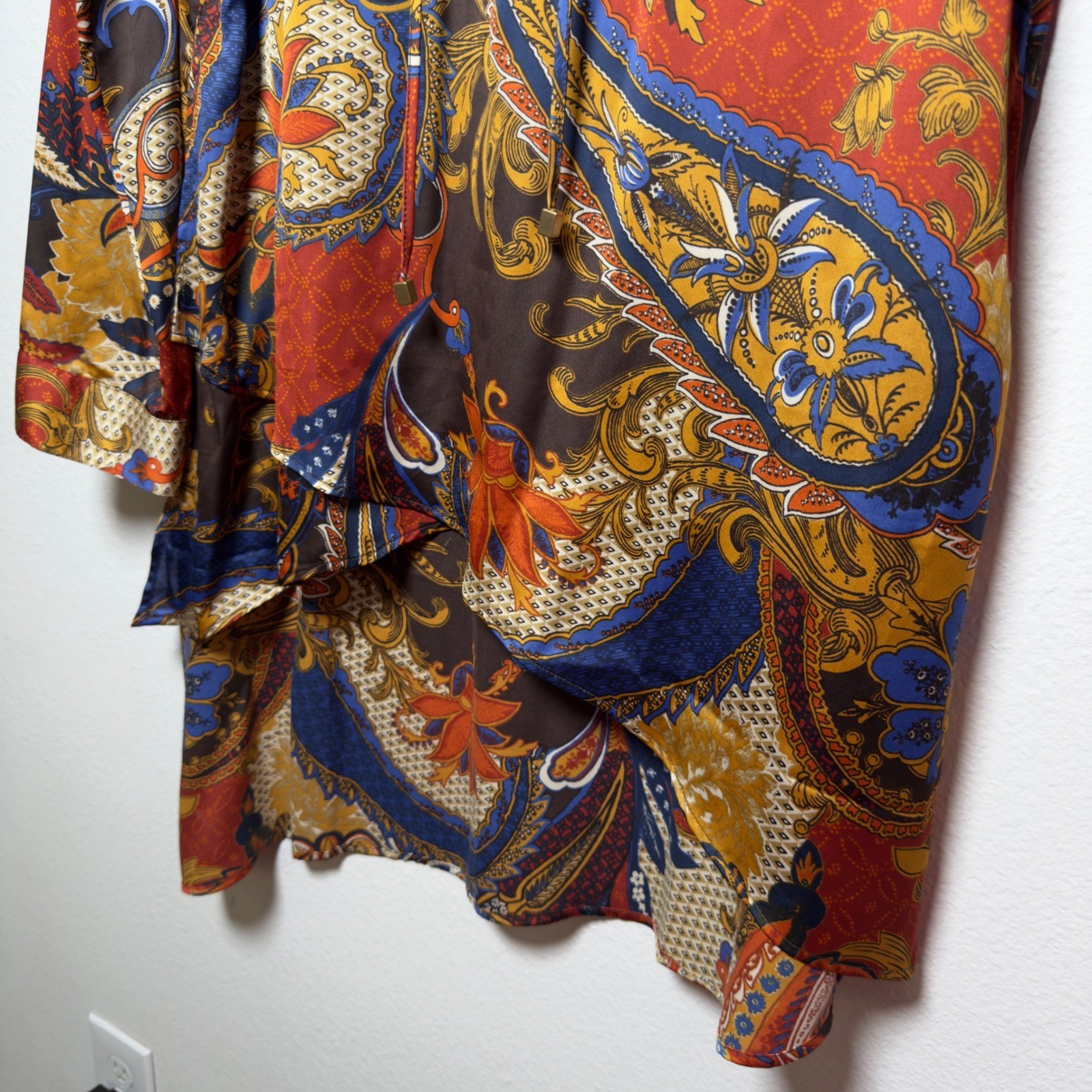 Chico’s Women Tunic Top Large Multicolor Paisley Lace Up Asymmetrical Lagenlook