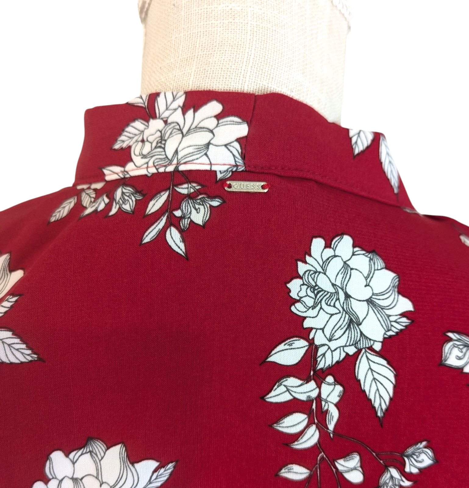 Guess Womens Red Floral Semi-Sheer Mid Length Belted Kimono Top Sz XS/S