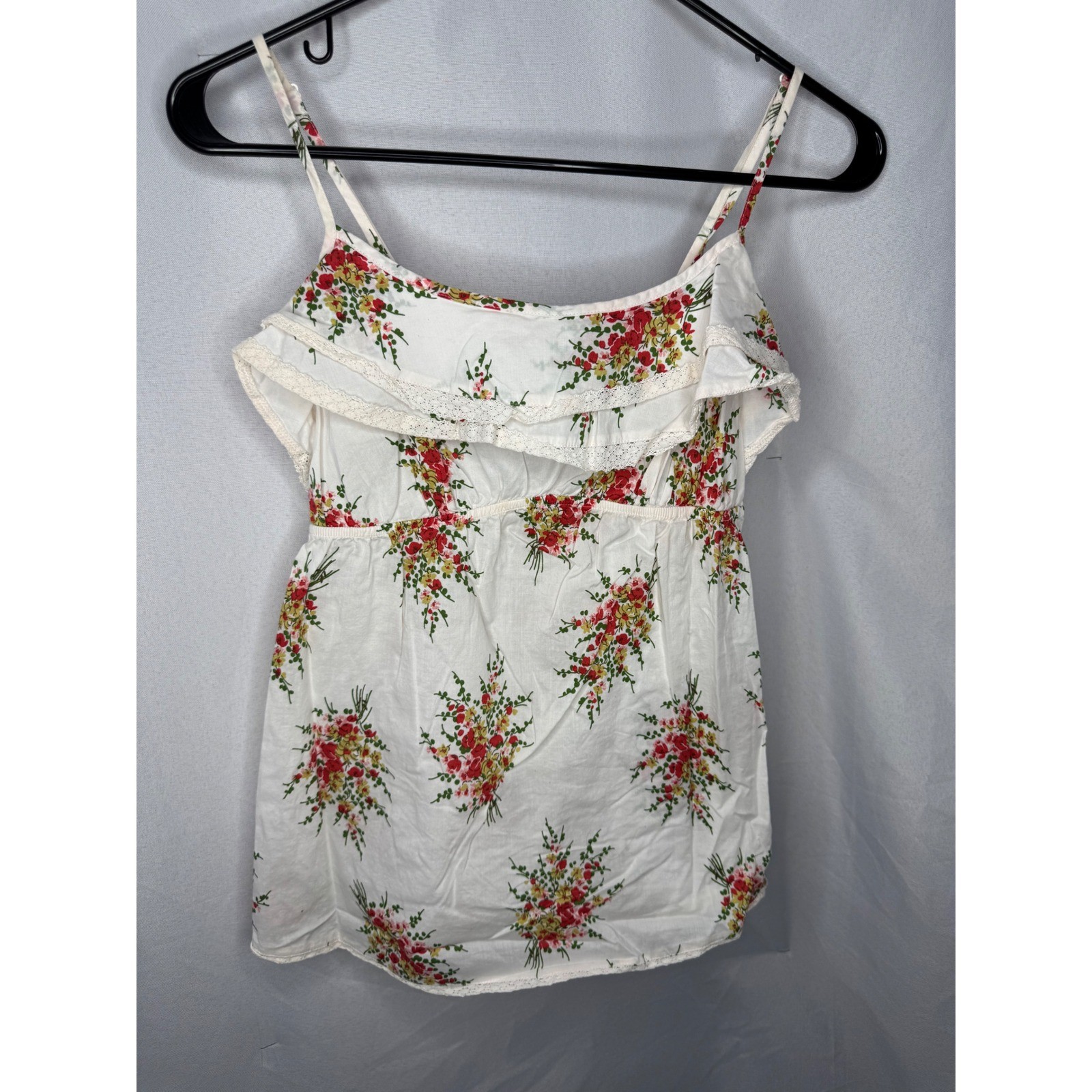 Topshop Floral Ruffle Lace Trim Camisole Top White Red Yellow US 8 Cottagecore