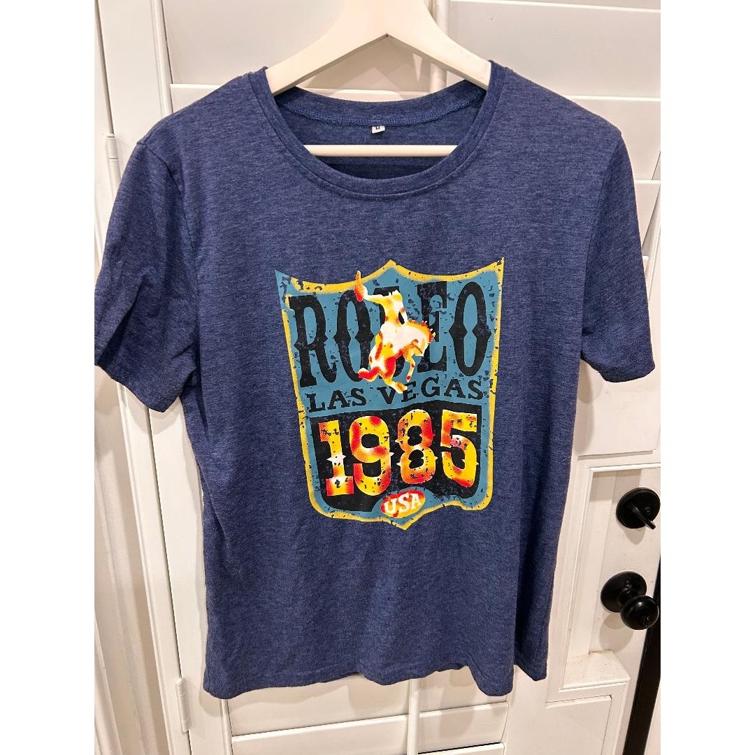 Rodeo Las Vegas 1985 Vintage-Style Tee – Women’s Medium (Blue)