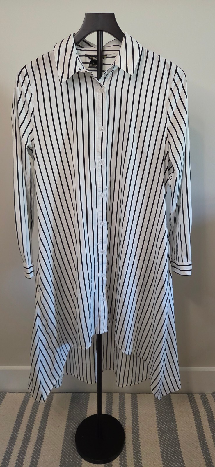 Millennium Medium Black and White Striped Button-Up Shirt Dress sz M