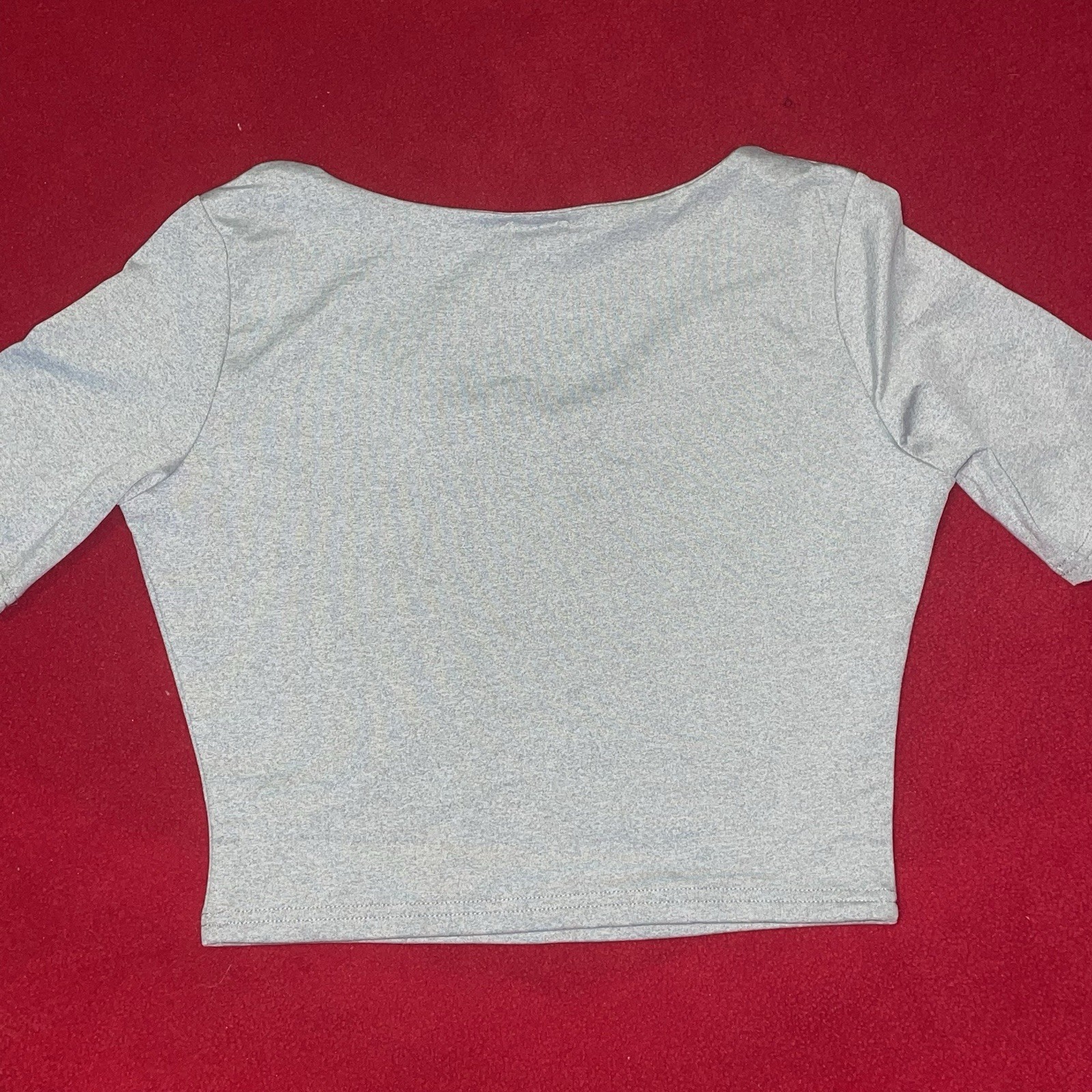 Daisy Gray Cropped Knit Scoop Neck 3/4 Sleeve Stretch Top Women’s L