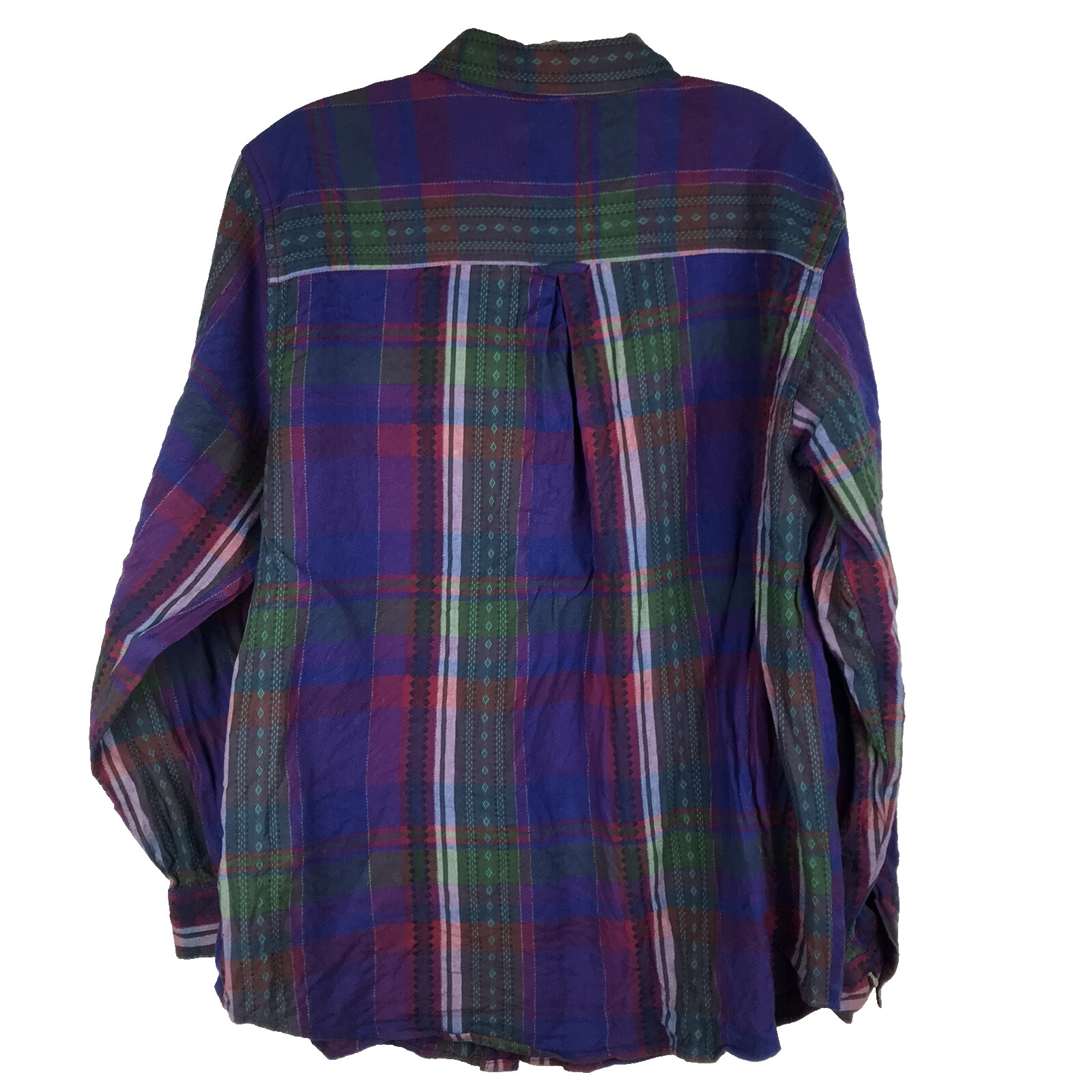 Cabin Creek Plaid Button Up Purple Blue Green Red Colorful 80s 90s Womens Large