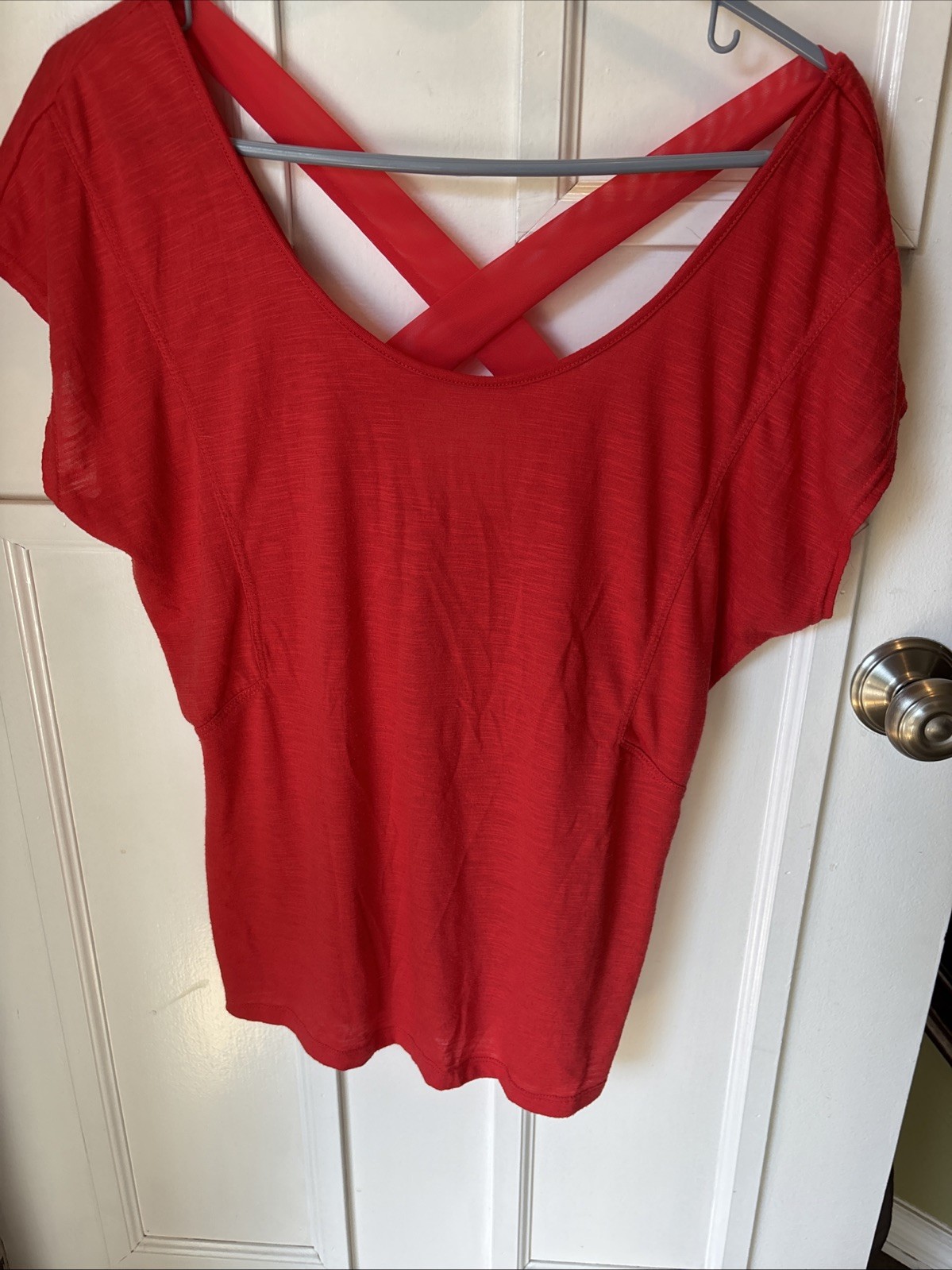 Marika Criss Cross Back Short Sleeve Top Size Large, Orange
