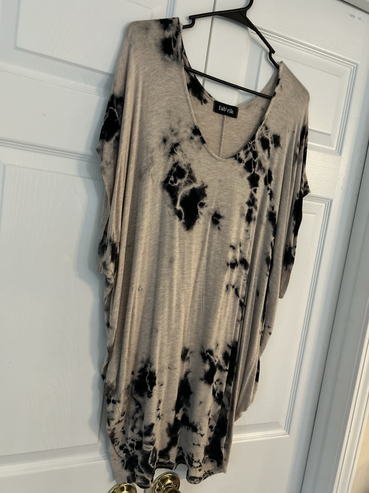 Fab’rik Women’s Beige Tie Dye Print V-Neck Cape Tunic Blouse Shirt Size L