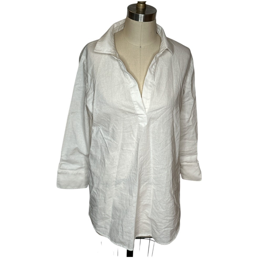 Vineyard Vines White Linen Cotton Blend 3/4 Sleeve Tunic Top Sz S Beachy Coastal