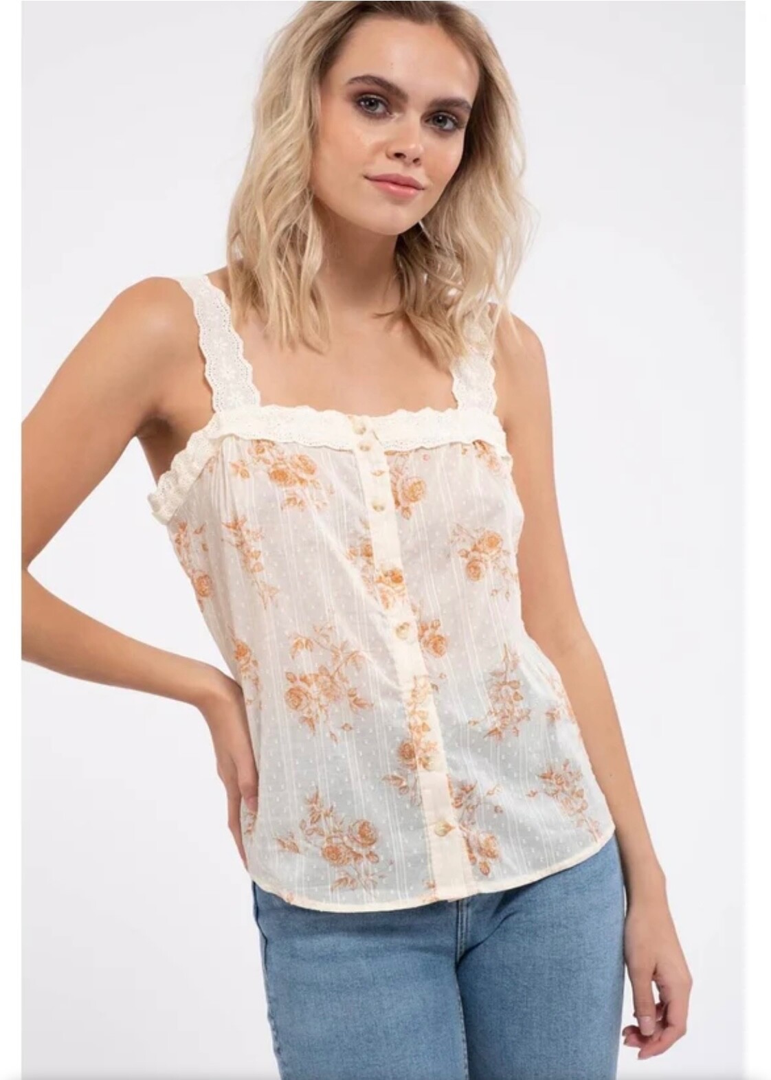 NWT E&M Boot Barn Floral Lace Sleeveless Women’s Small Ivory Boho Cottagecore