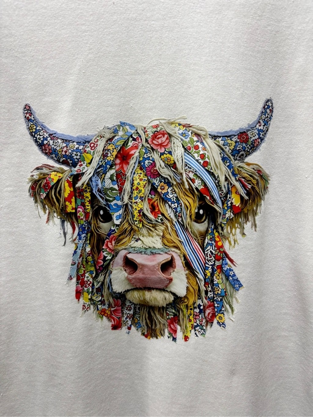 Woman’s DTF Graphic Tee Size Large Colorful Highland Cow New W/O Tags