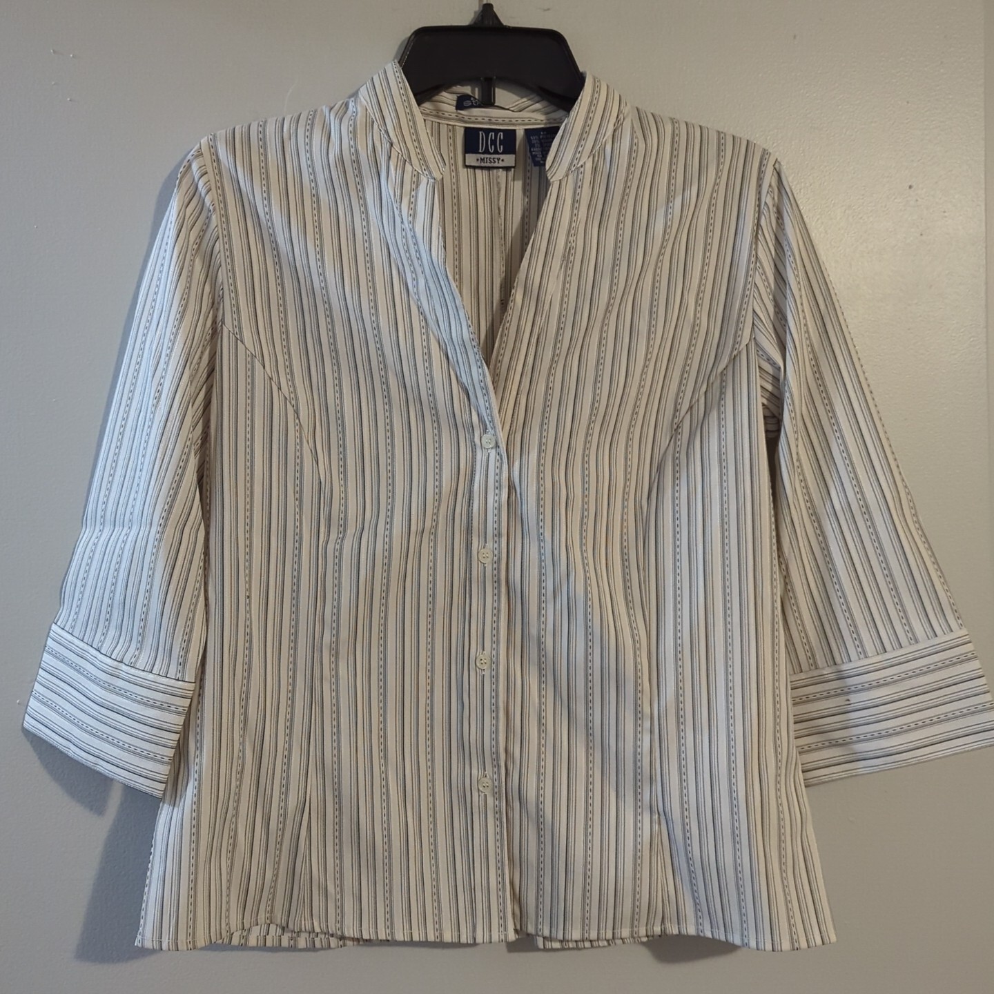 DCC Missy Women’s Shirt Size Medium Striped Stretch Shirt 3/4 Sl NWT! [CB28]