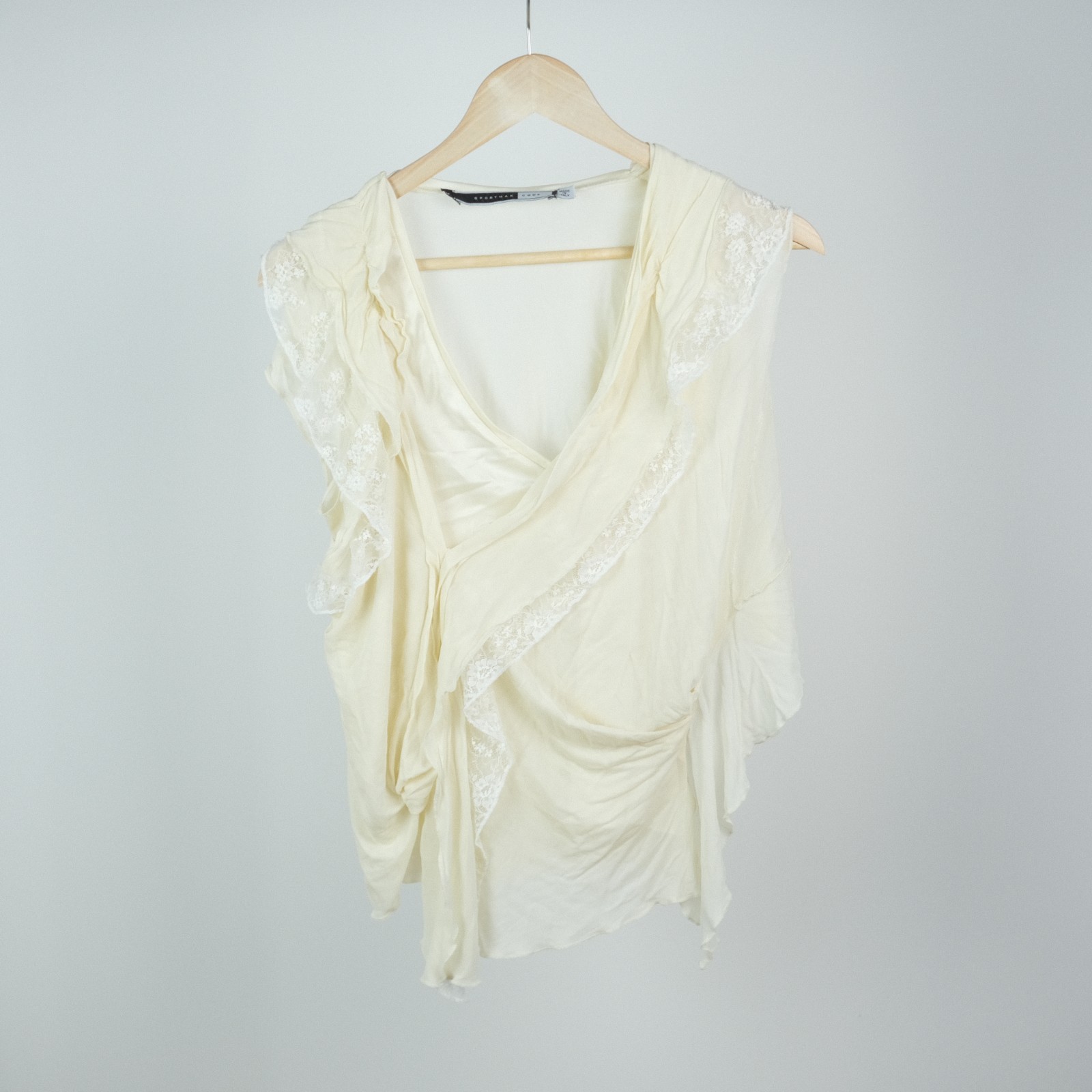 Sportmax Code Vintage Ruffle Lace Blouse Size M Cream Ivory Romantic Italy