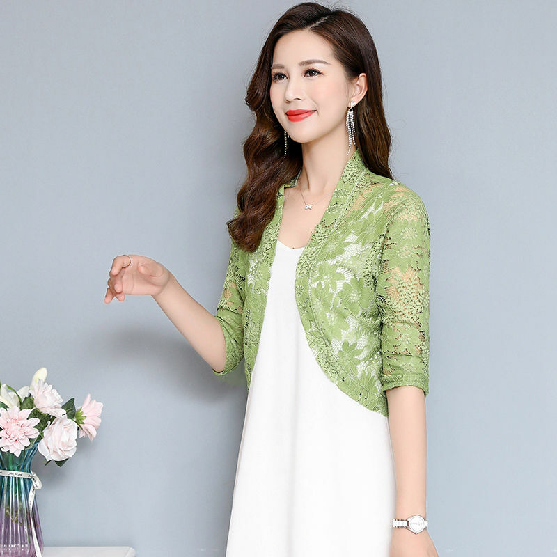Women Floral Lace Cardigan Jacket Shrug Capelet Crop Bolero Top Half Sleeve