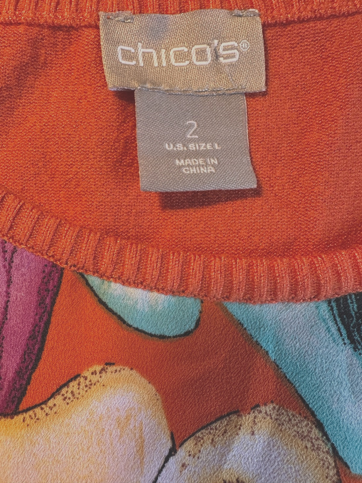 NWOT! CHICO’s Size 2 (Large) Tropical Orange Tank Shell Top w/Floral