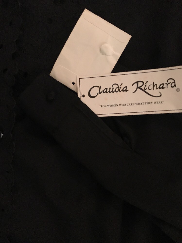Claudia Richard Women’s Blouse Black 10 Polyester Button Front Top NEW $52 #750
