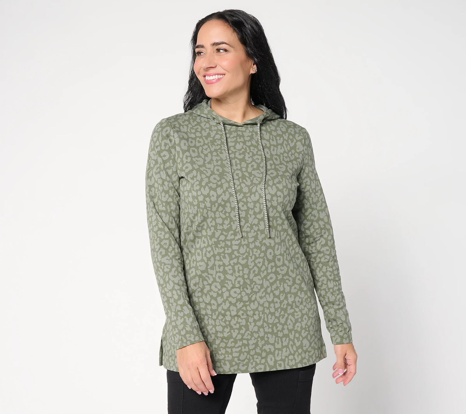 Denim & Co. Active Regular French Terry Animal Print Tunic Pullover NWT A704955