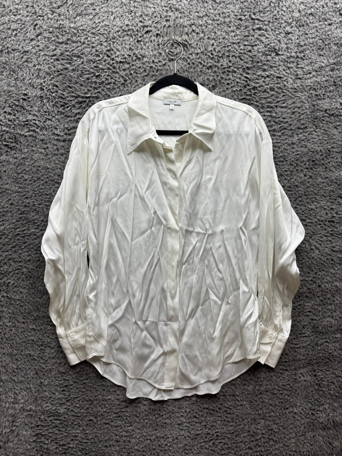 Iris & Ink T732VS Bulgaria Button-Down Long Sleeve Blouse Ivory Womens Size 12